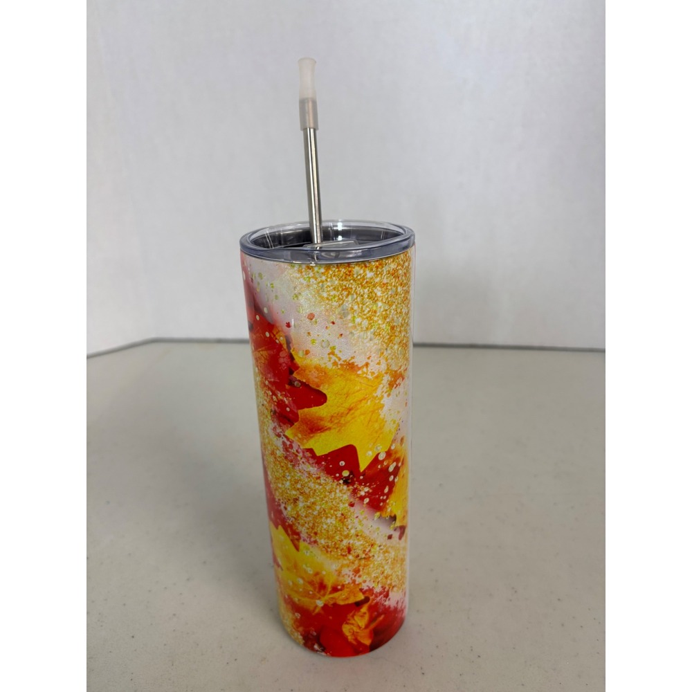 Autumn Maple Leaf Skinny Tumbler Stainless Steel Insulated Cup with Straw - Picture 2 of 4